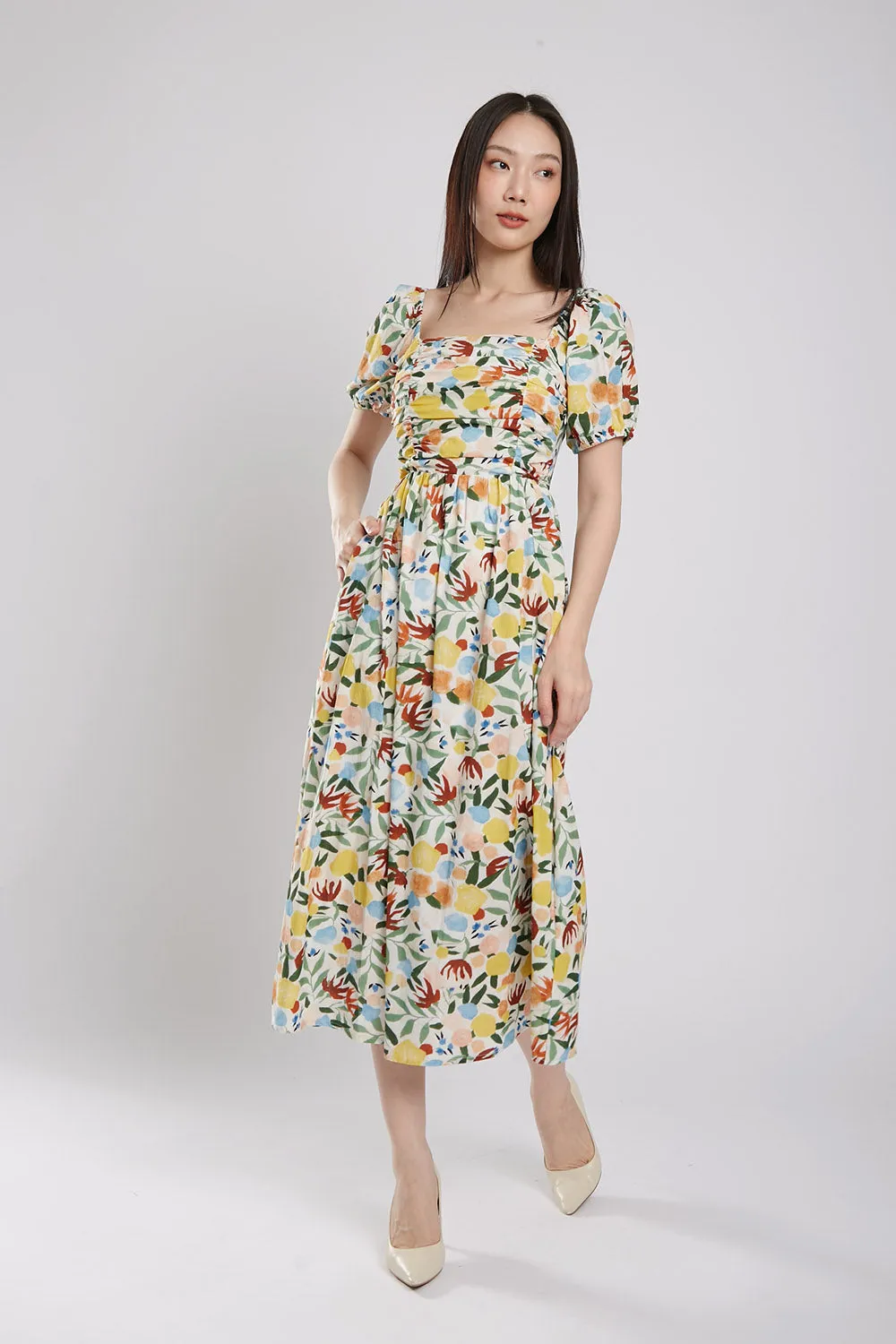 Bernice Maxi Dress in Green Floral Print