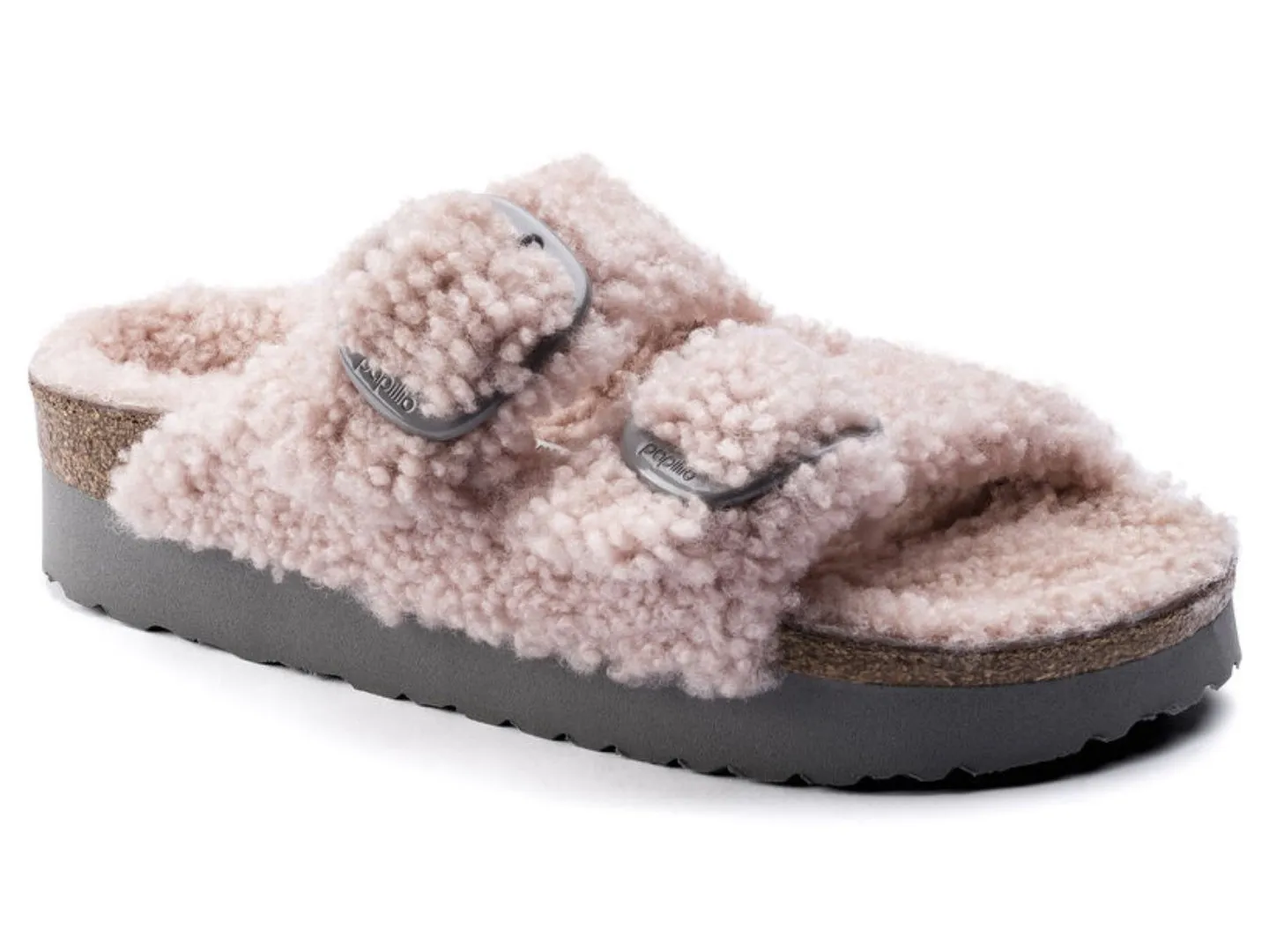 Birkenstock: Arizona Platform Big Buckle in Teddy Crystal Rose Shearling