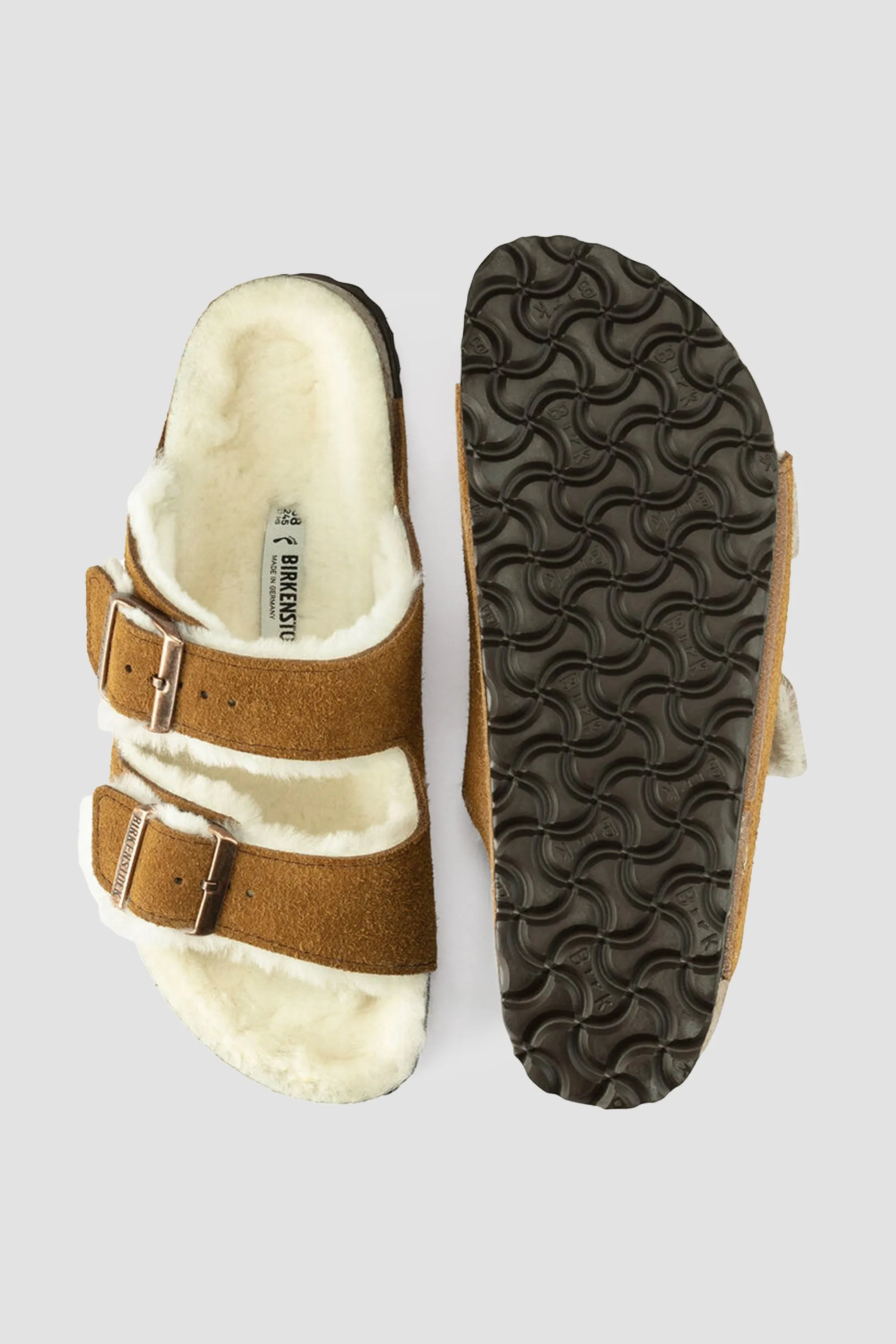 Birkenstock Arizona Shearling in Mink (Narrow)