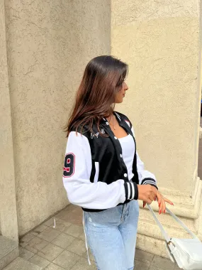 Black crop varsity jacket