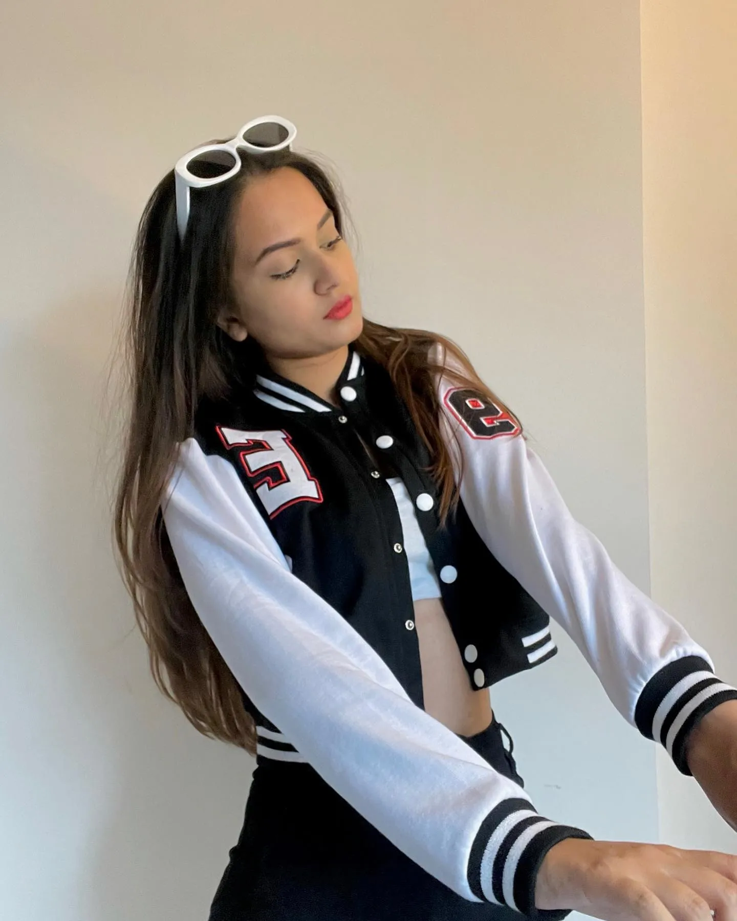 Black crop varsity jacket