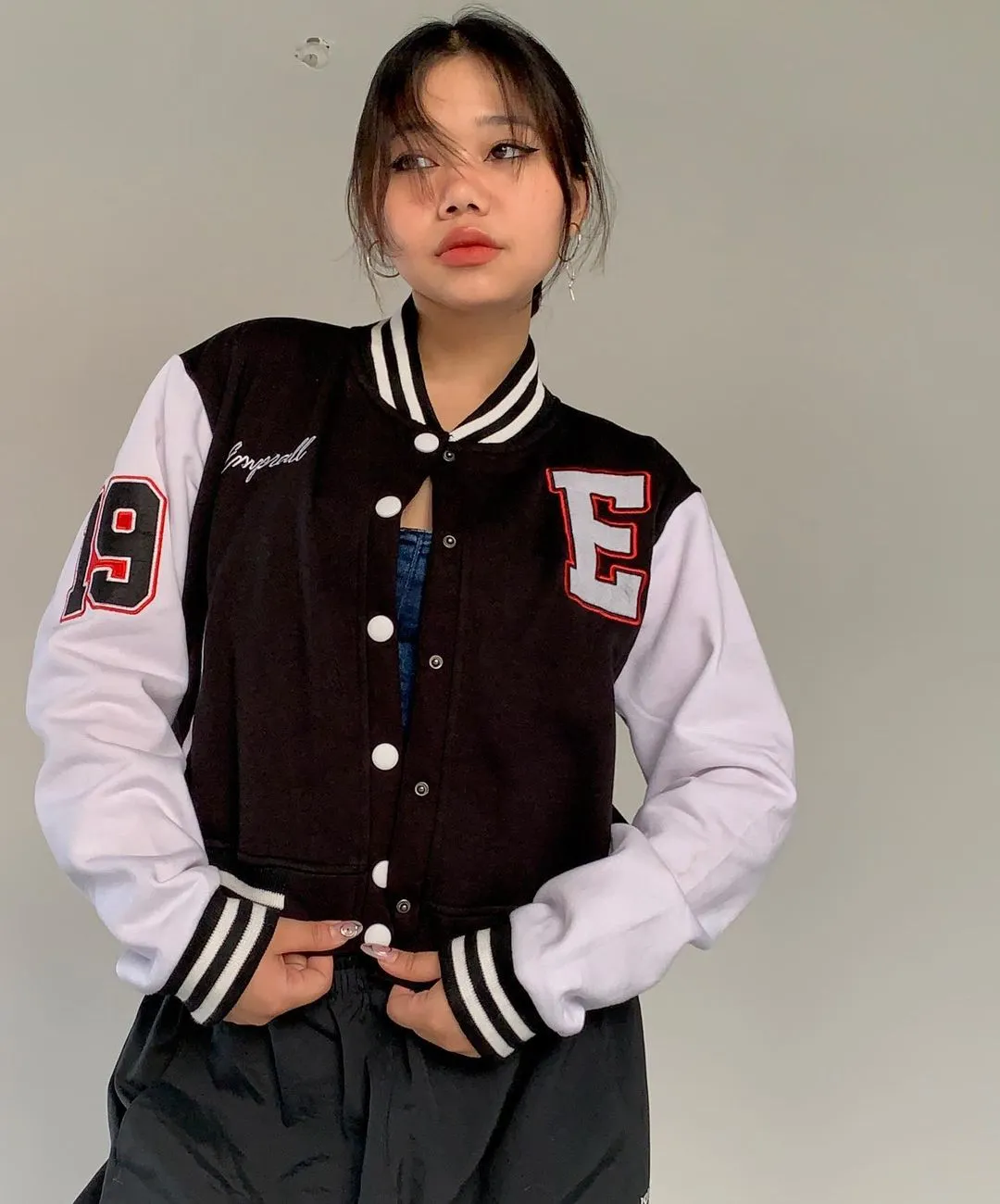 Black crop varsity jacket