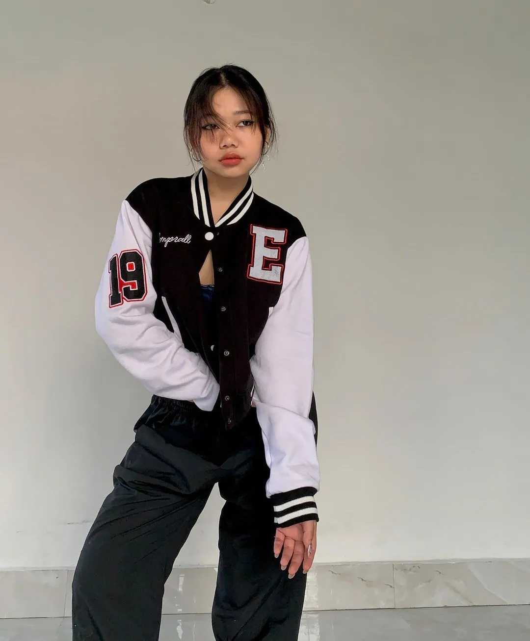 Black crop varsity jacket