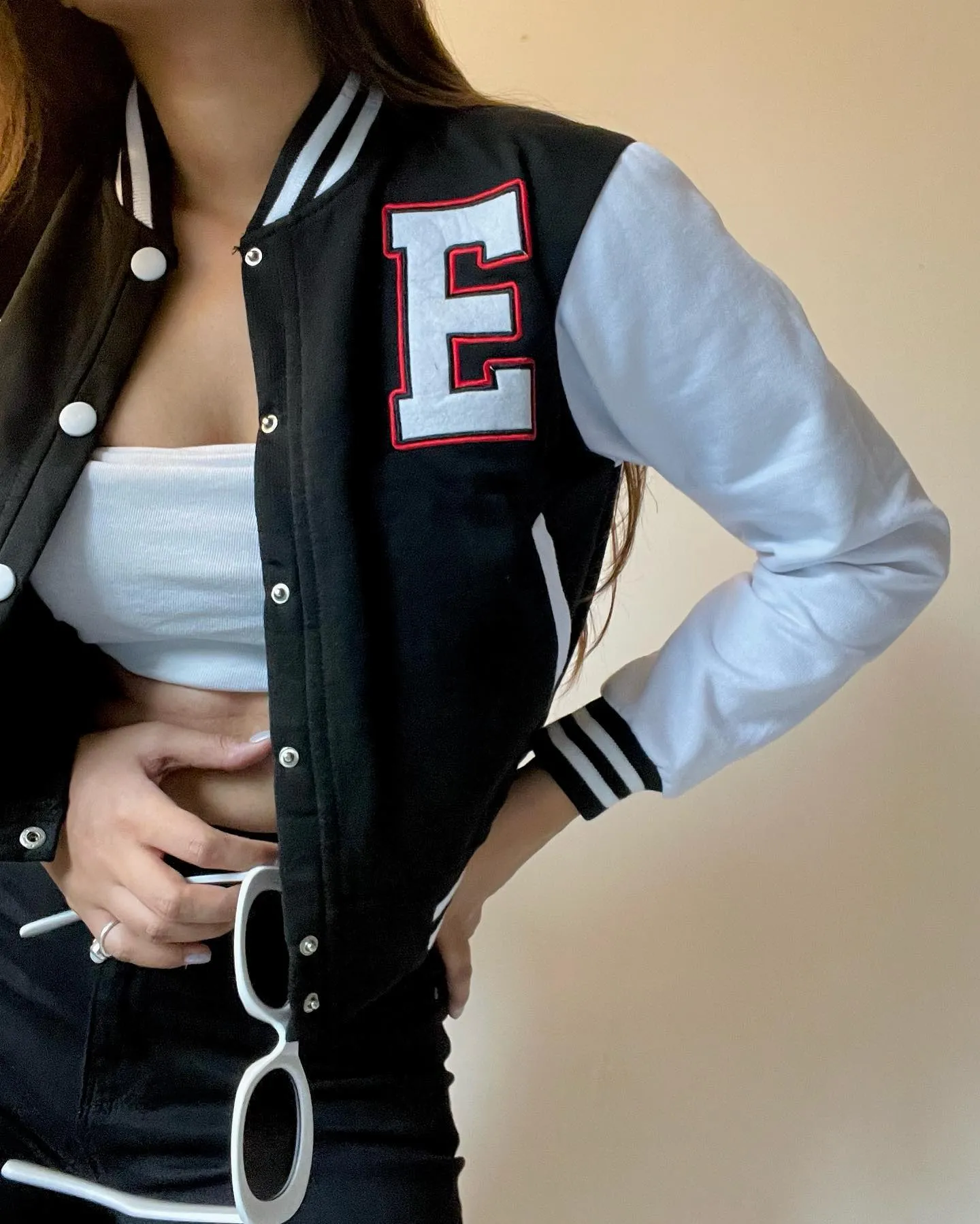 Black crop varsity jacket