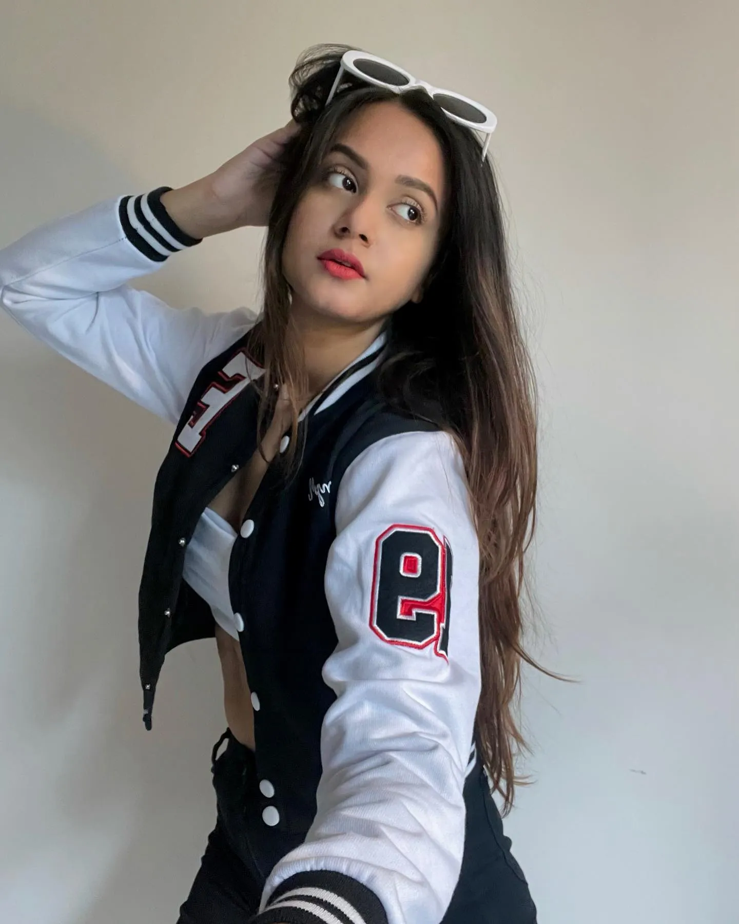 Black crop varsity jacket