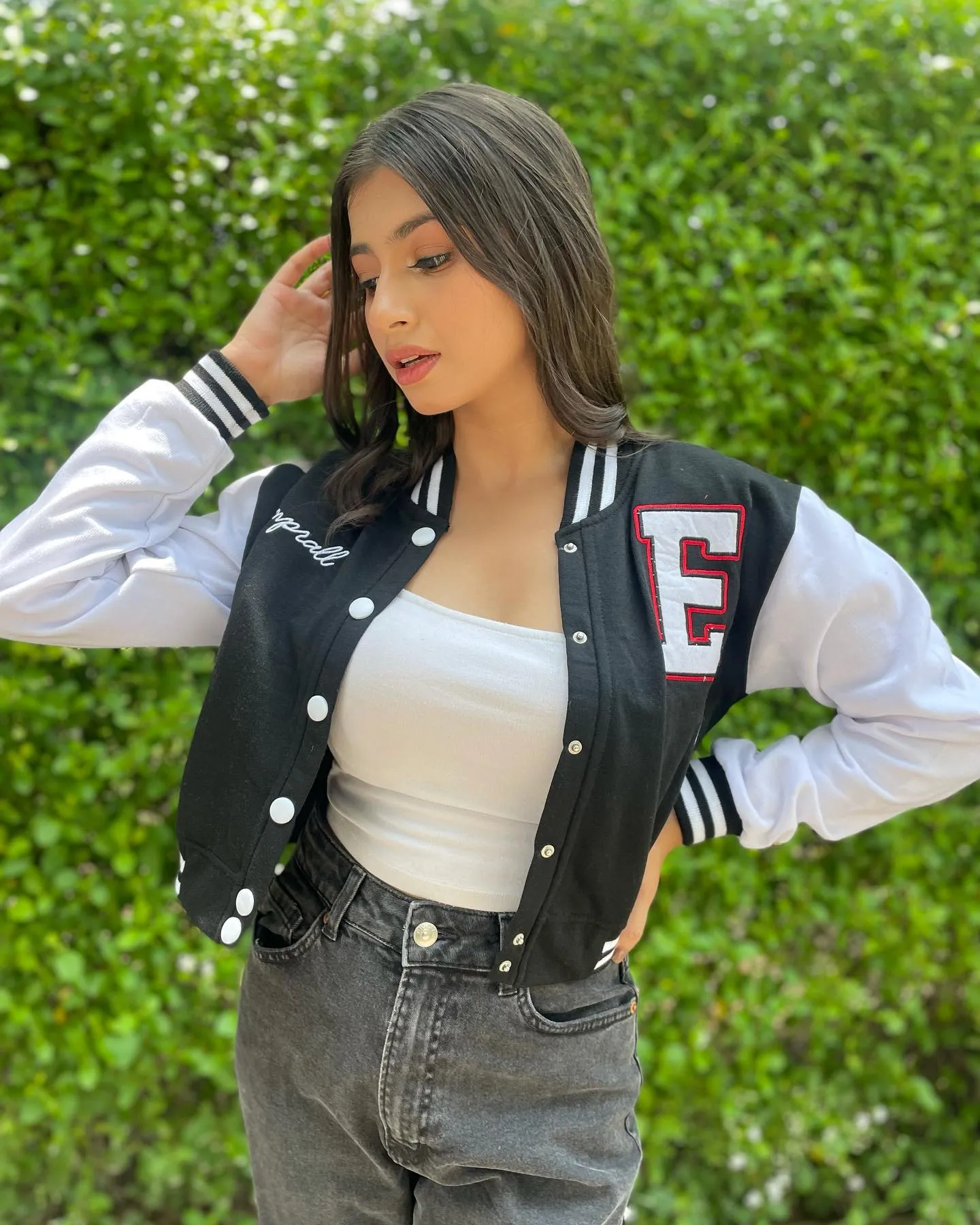 Black crop varsity jacket