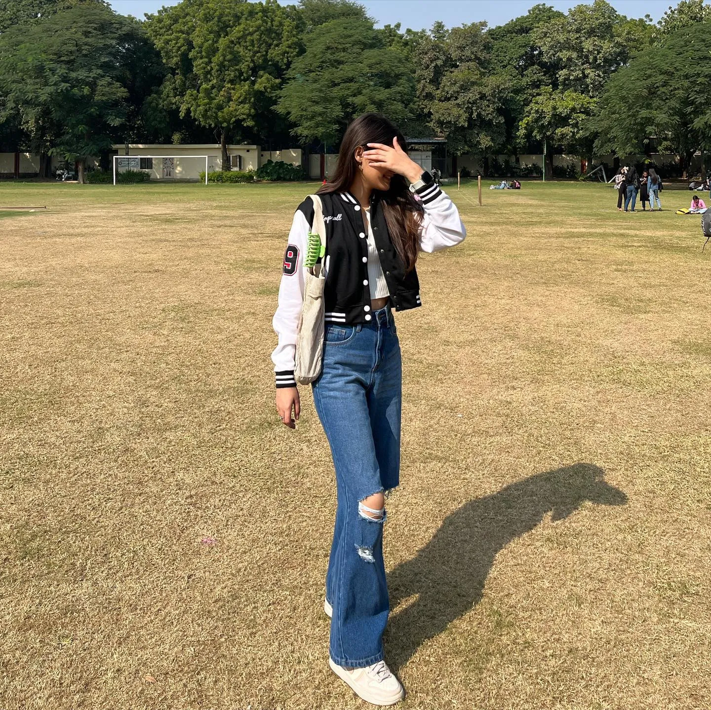 Black crop varsity jacket