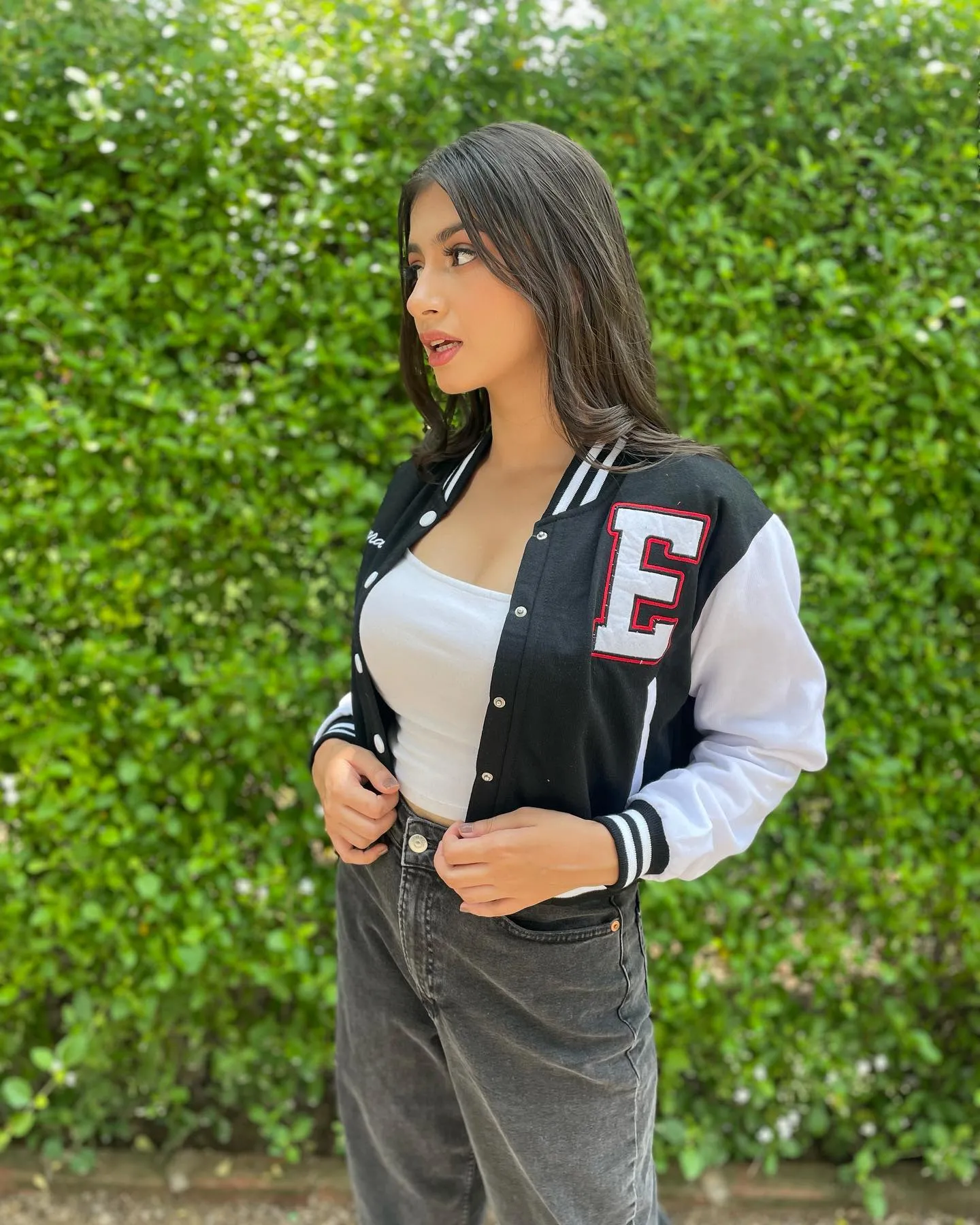 Black crop varsity jacket