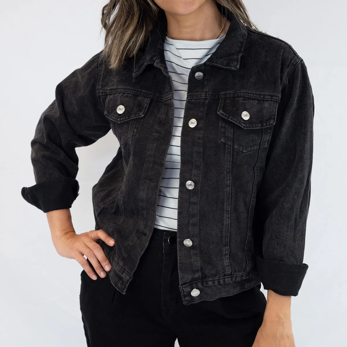 (Black Denim) Black Bridal Denim Jacket