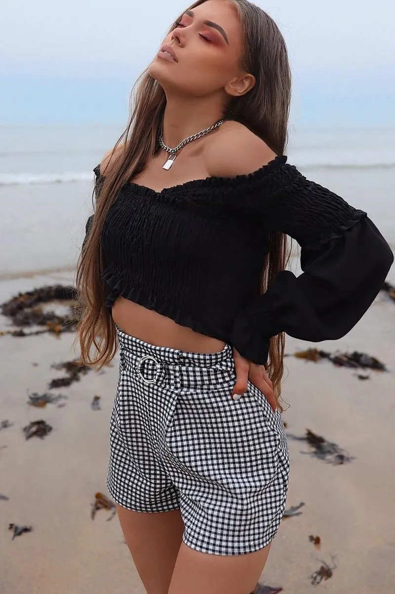 Black Gingham Belted Pleated Shorts - Kirstyn