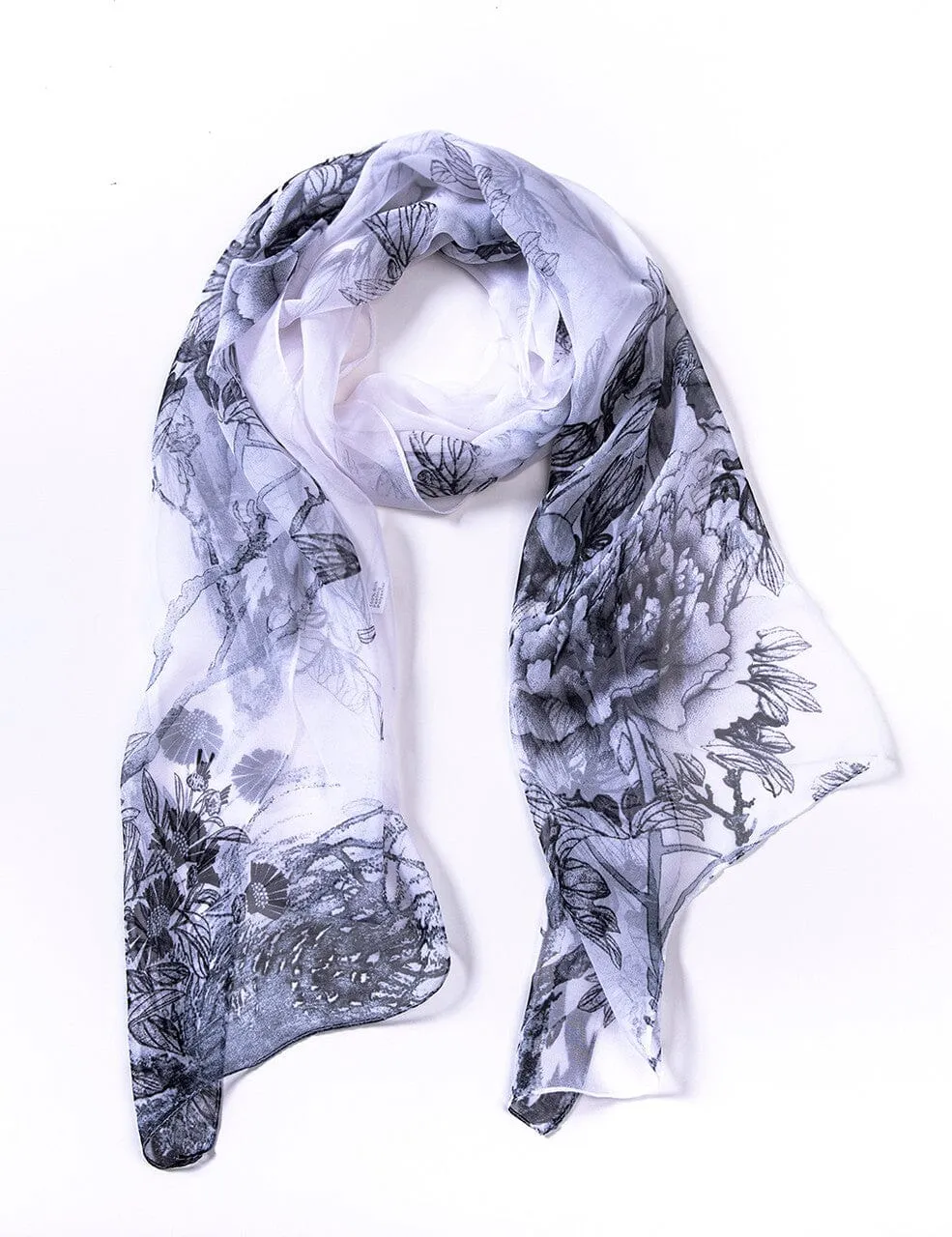 BLACK GREY PRINTED SHEER SCARF