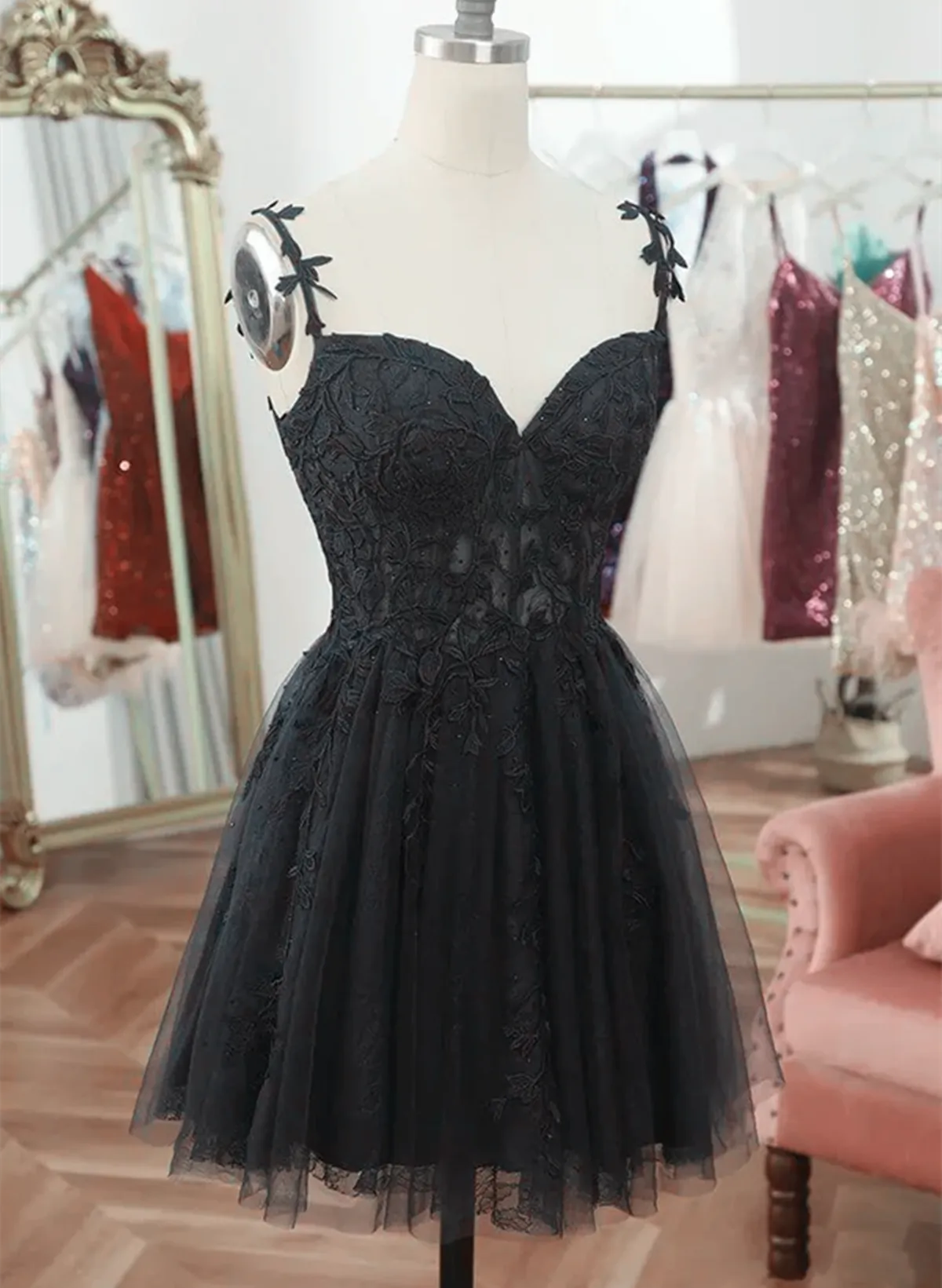 Black Short Sweetheart Tulle Homecoming Dress, Black Short Prom Dress Party Dress