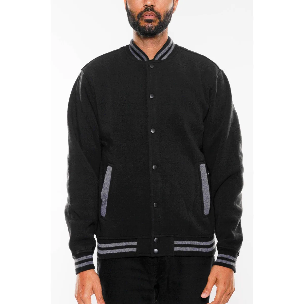 Black Varsity Fleece Jacket