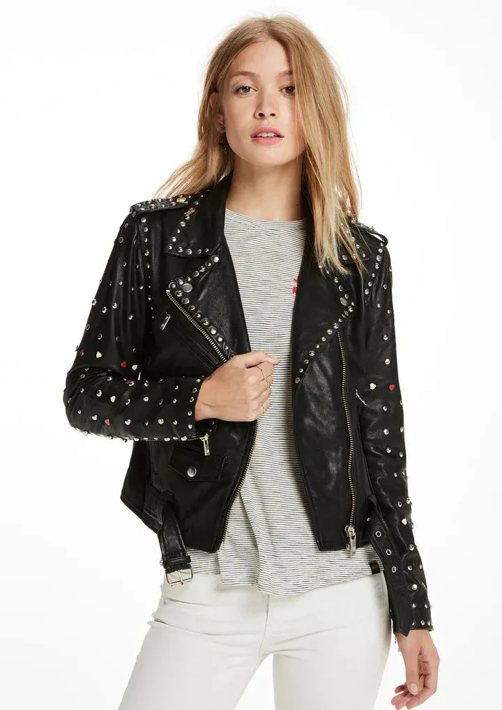 Black Women's Spiked Studded Leather Motorcycle Jacket