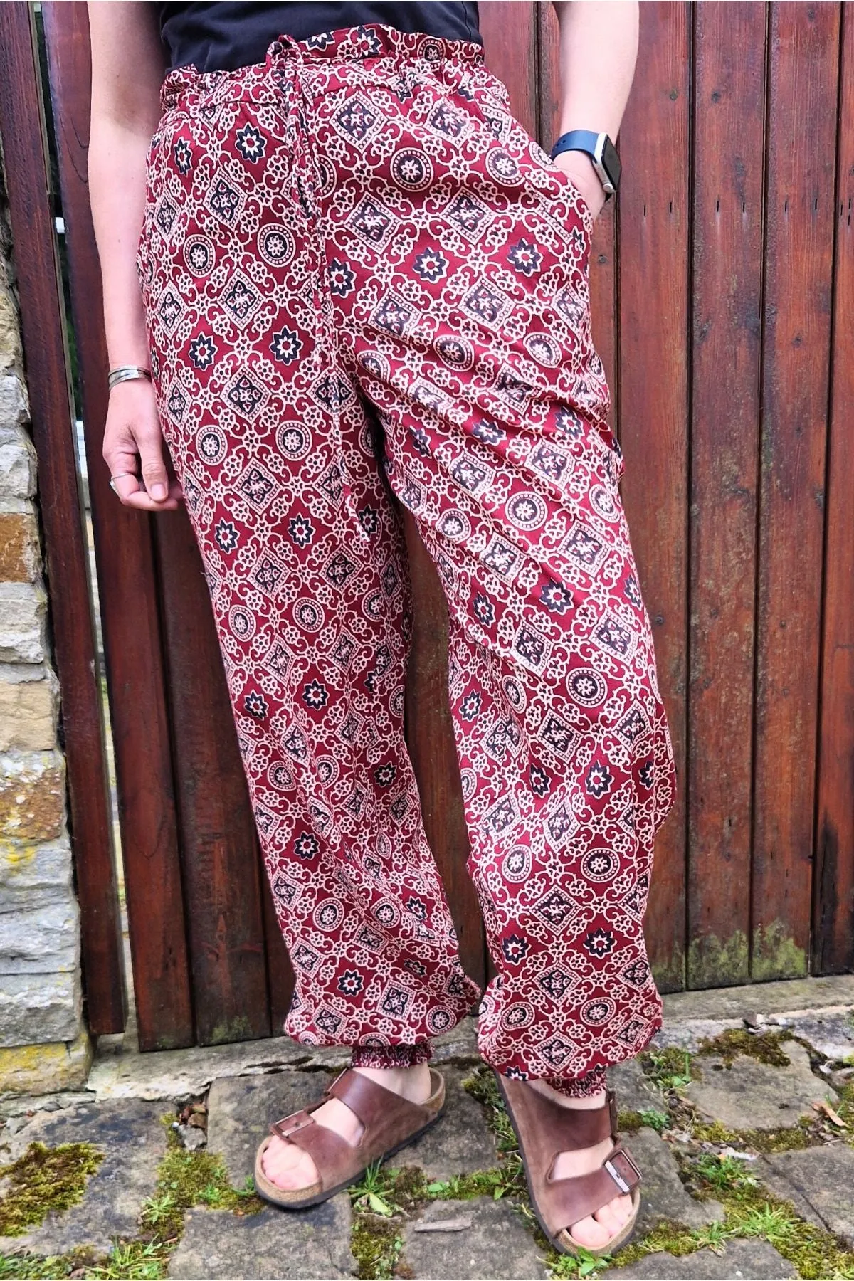 block print cotton peg trousers