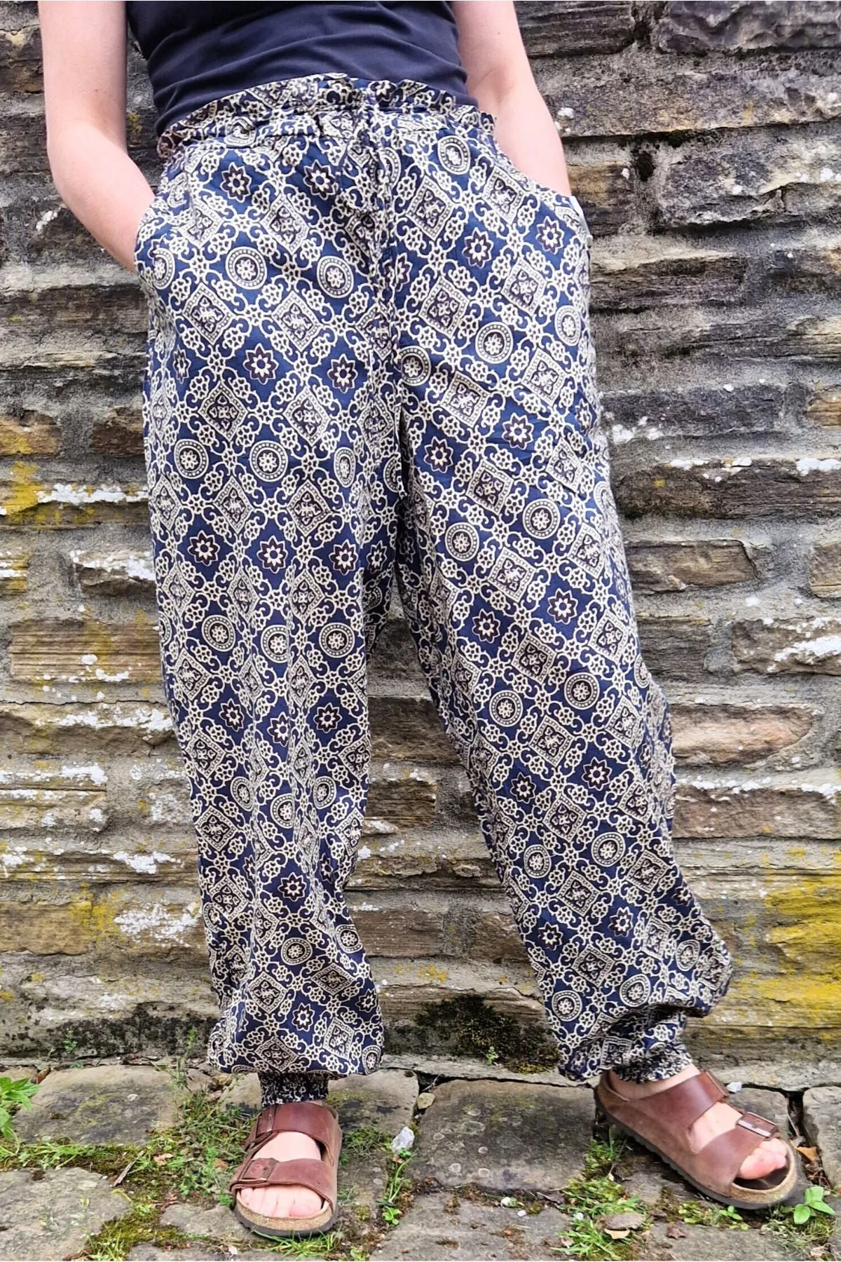 block print cotton peg trousers