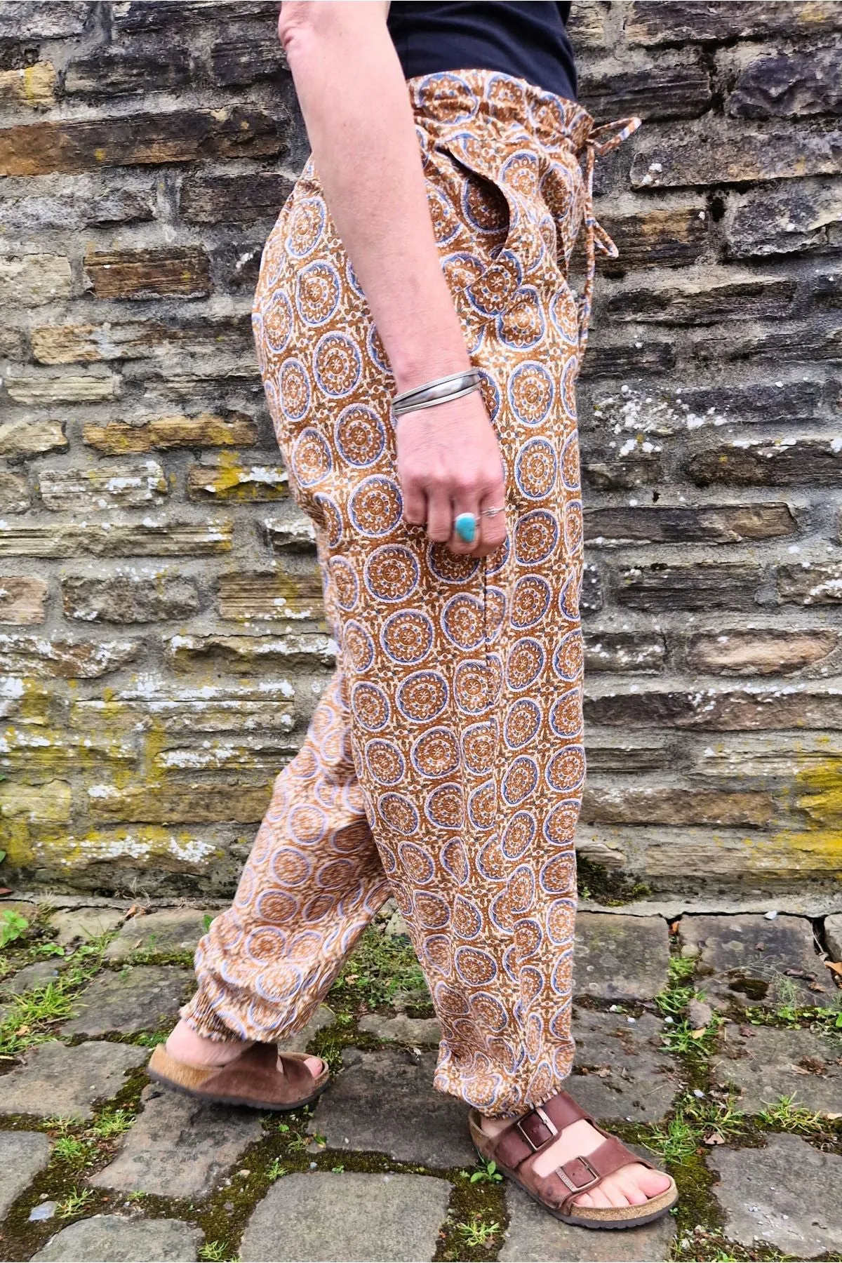 block print cotton peg trousers