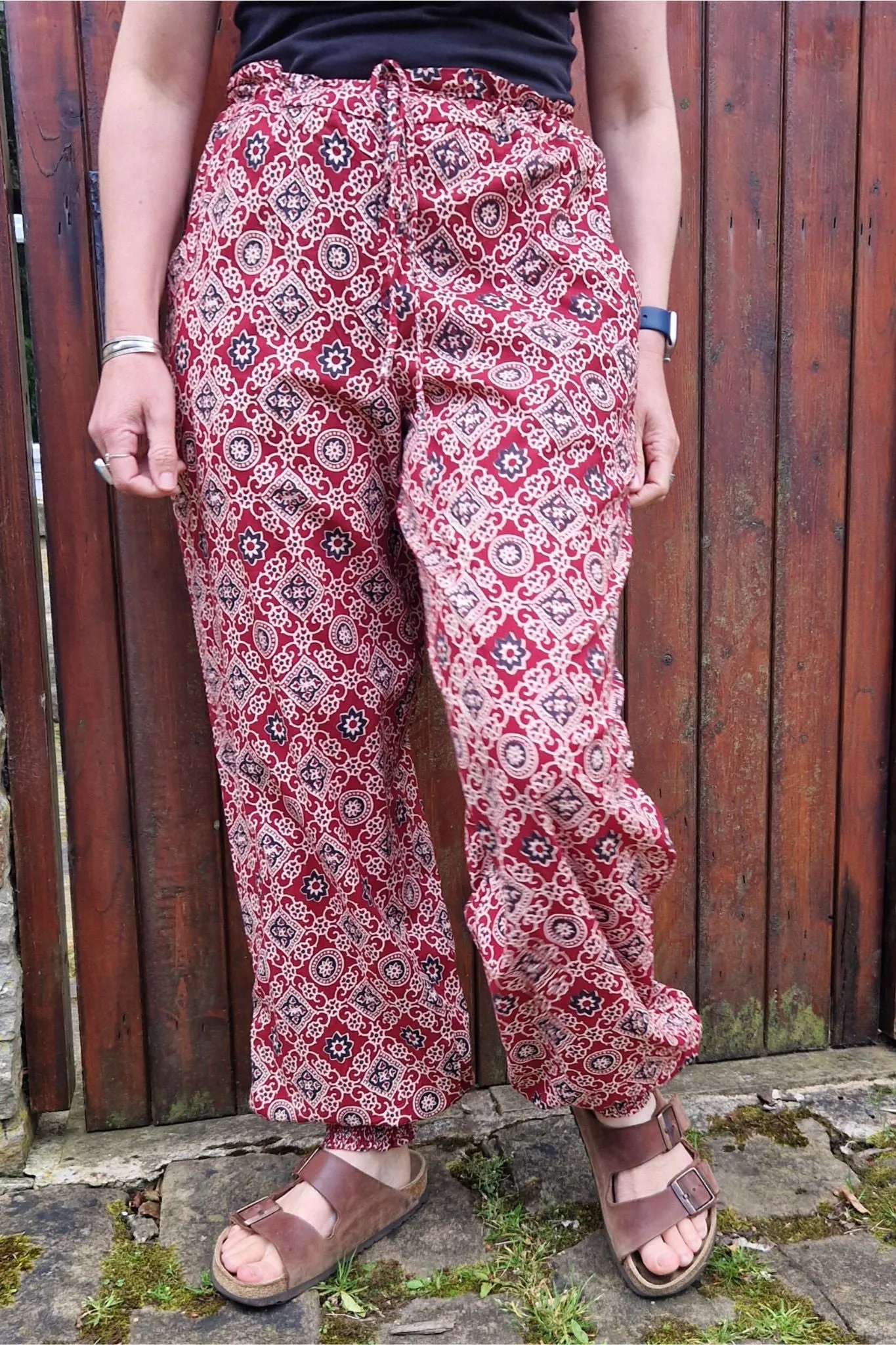 block print cotton peg trousers