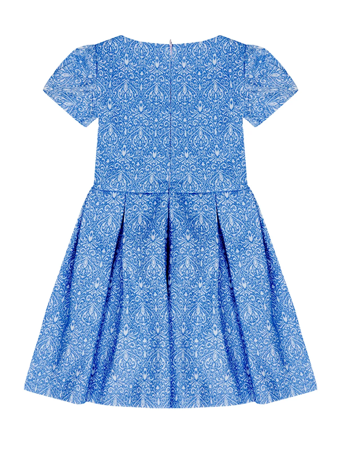 Blue Brocade Pleated Midi Dress by Kids Couture