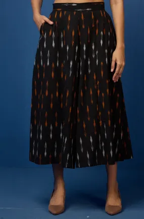 box pleated culotte - black orange ikat