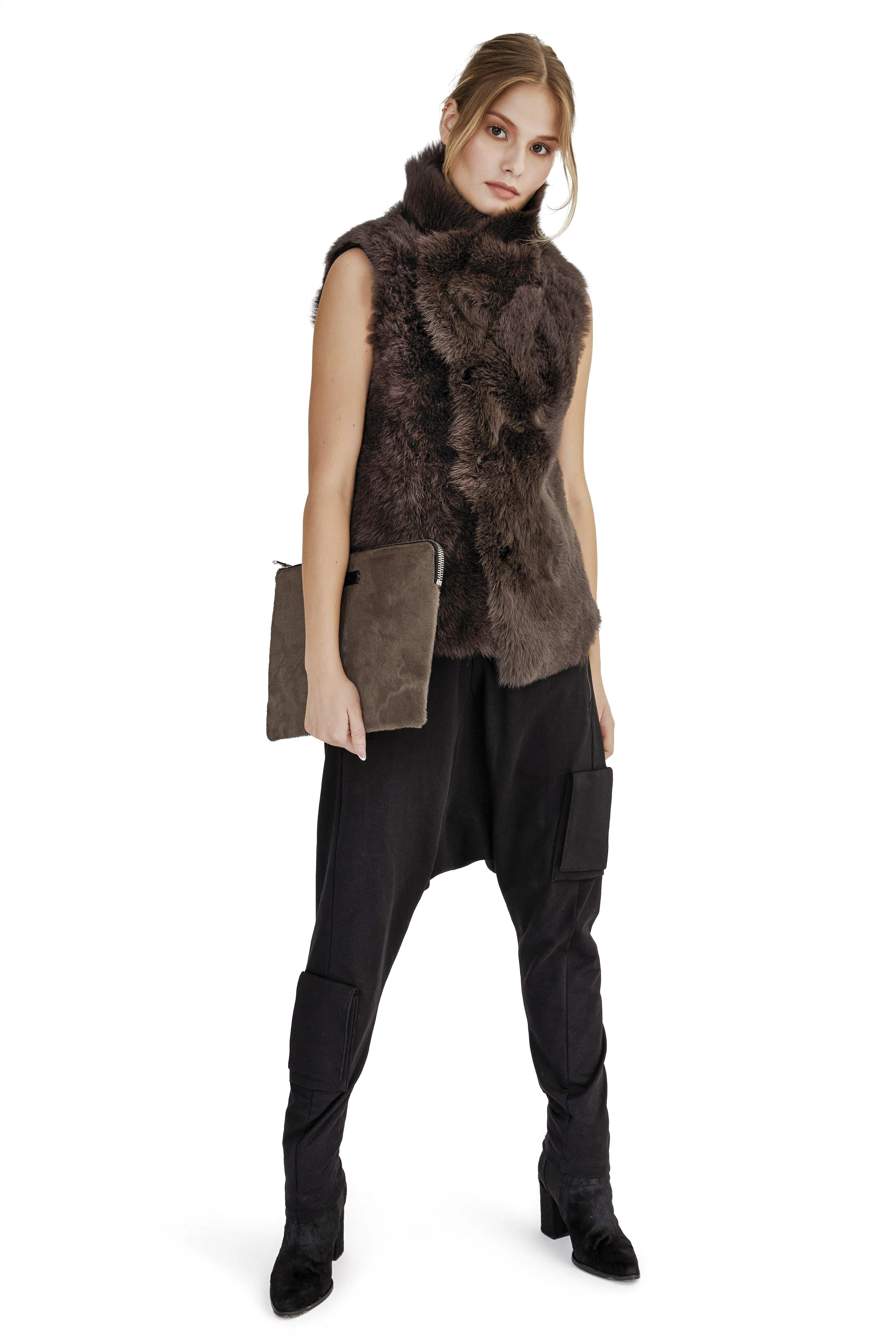 Brown Anthracite Shearling Vest