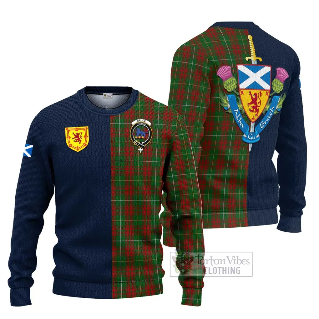 Bruce Hunting Tartan Ugly Sweater with Scottish Lion Royal Arm Half Style