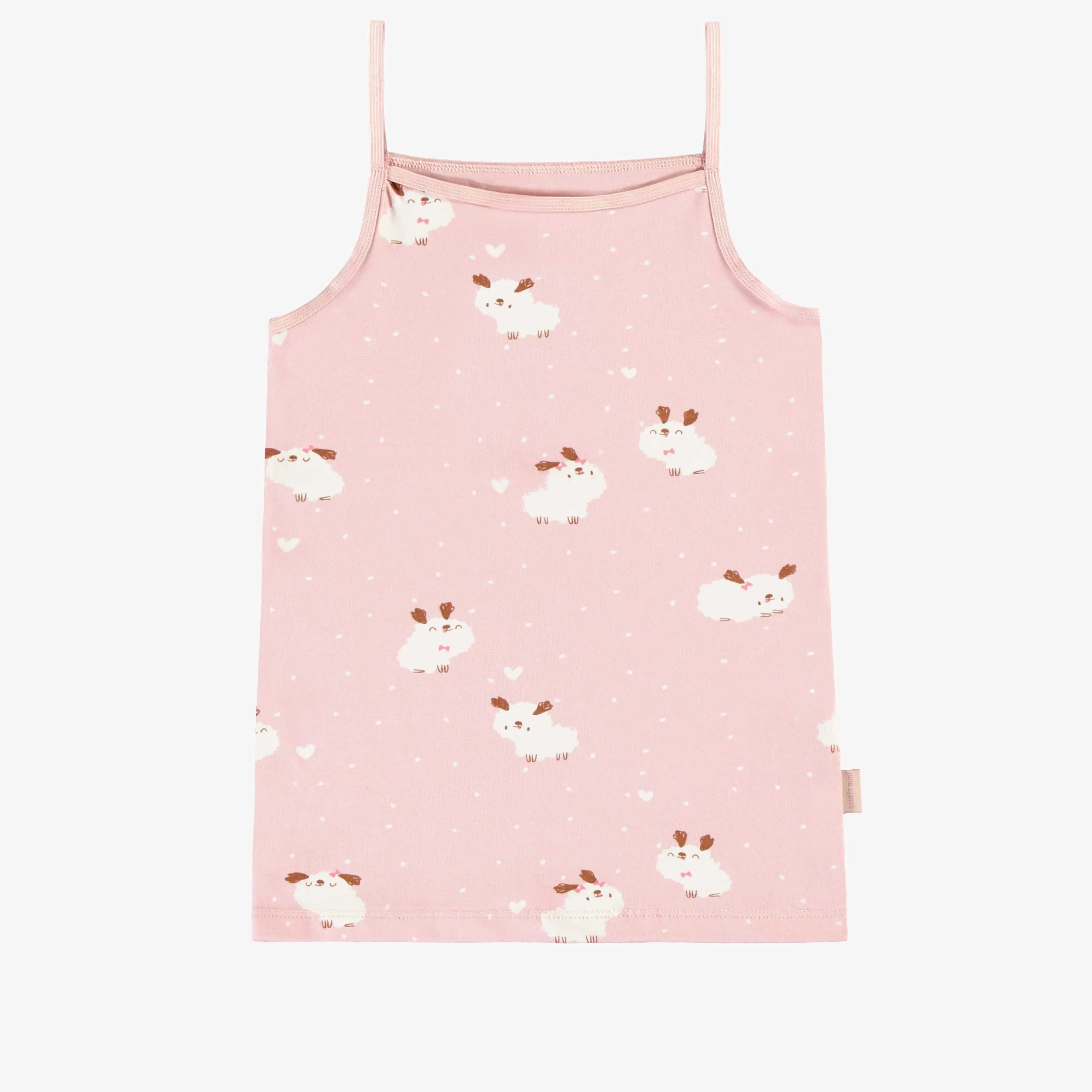 Camisole rose pâle à motifs de chiens en jersey extensible, enfant || Soft pink camisole with dog all over print in stretch jersey, child