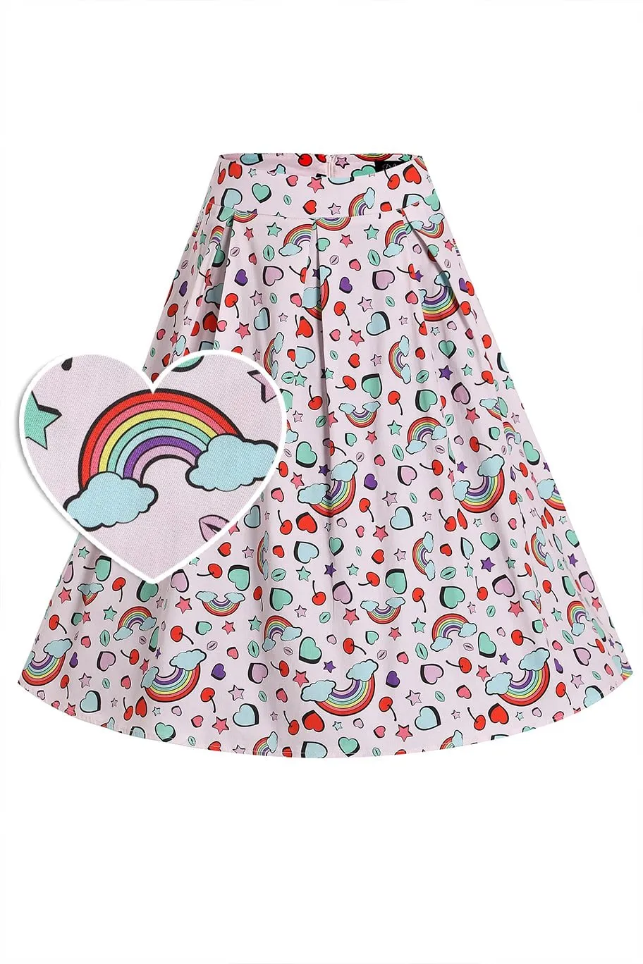 Carolyn Heart & Rainbow Print Box Pleated Skirt