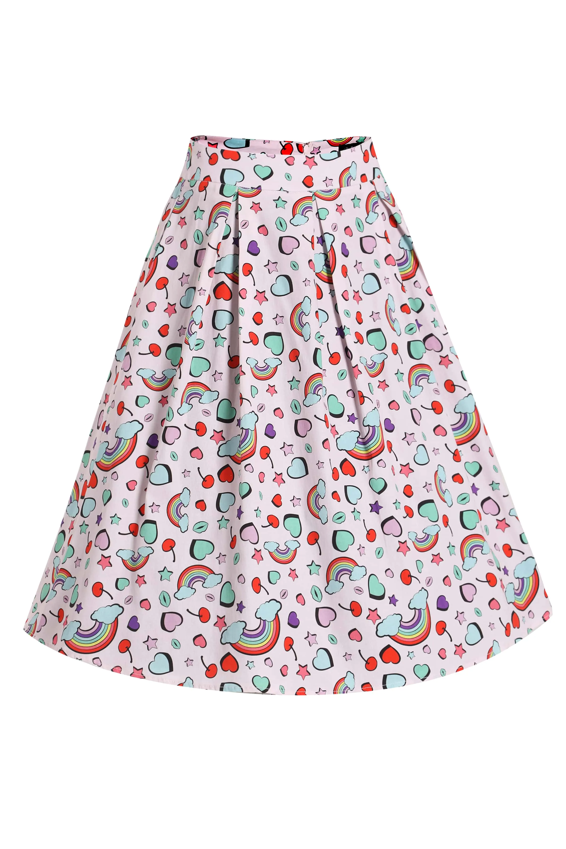 Carolyn Heart & Rainbow Print Box Pleated Skirt