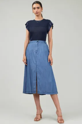 Chambray Box Pleat Skirt