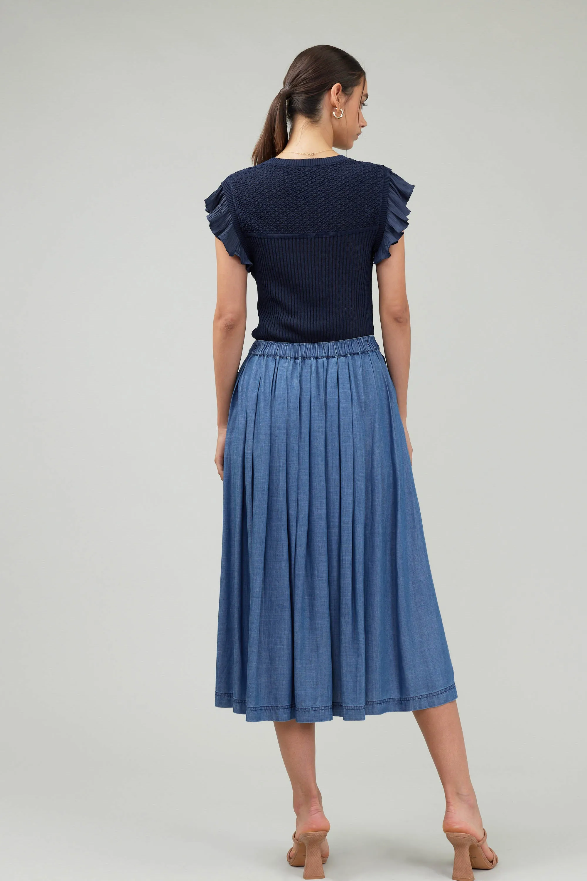 Chambray Box Pleat Skirt