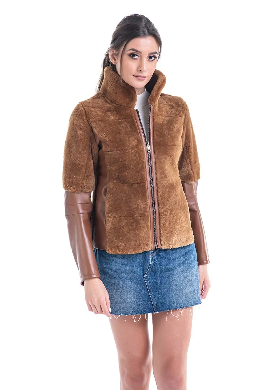 Cognac Lamb Shearling Leather Jacket