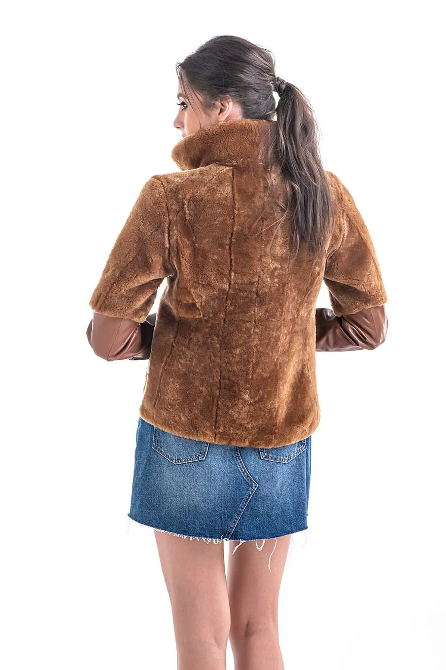 Cognac Lamb Shearling Leather Jacket