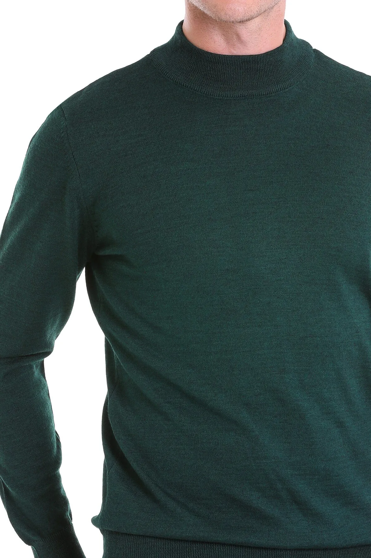 Comfort Fit Wool Blend Green Mock Neck Sweater