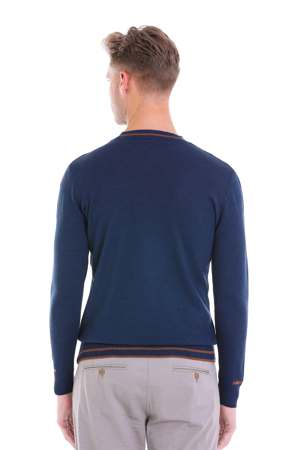 Comfort Fit Wool Blend Indigo Crewneck Sweater