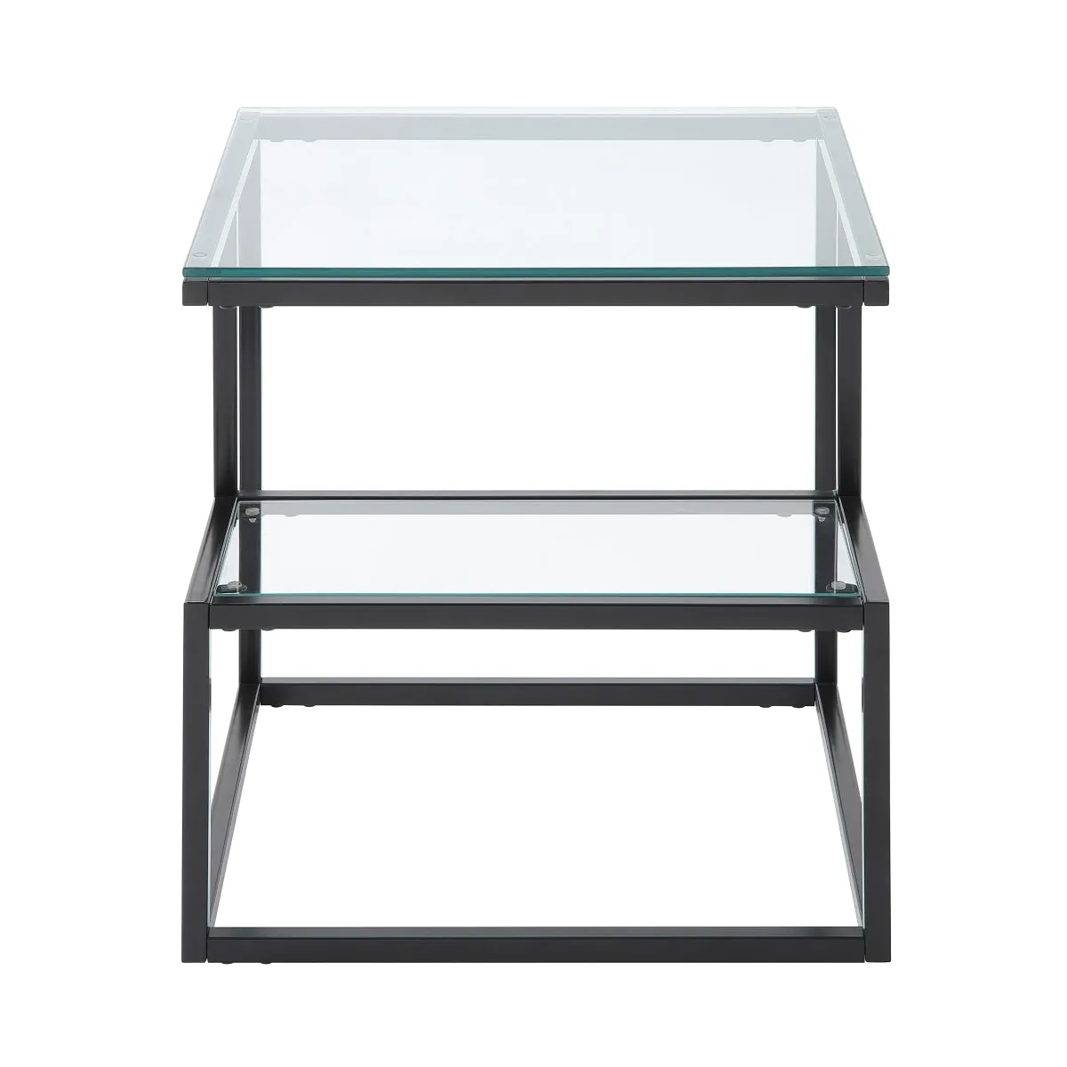 Contemporary Glass & Black Metal End Table with Geometric Frame