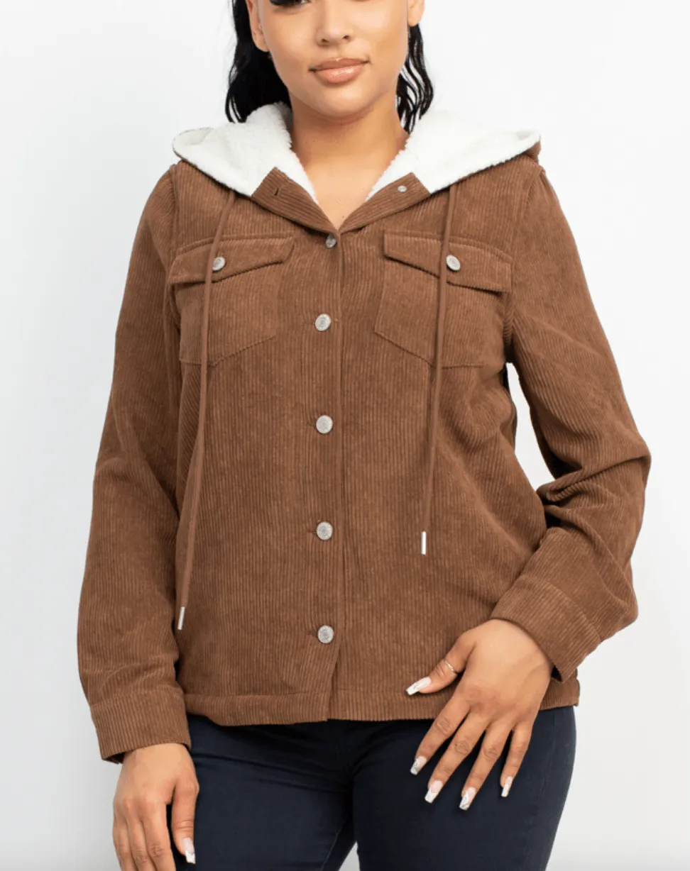 Cordoroy Jacket with Hood and Shearling lined  BJ07273