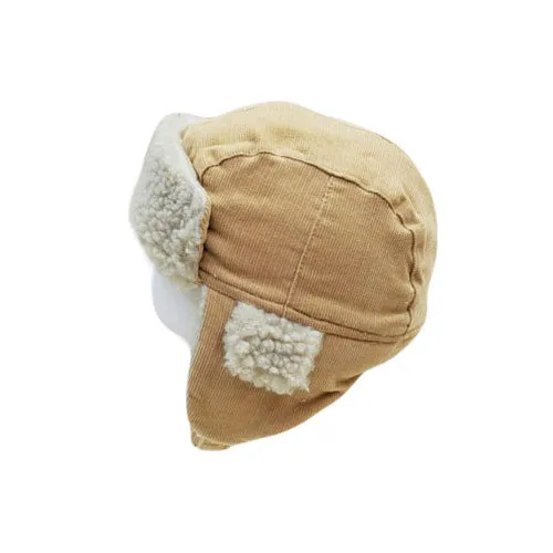 Cotton Toddler Kids Winter Earflap Cap Corduroy Beanie Shearling Trapper Hat CCJ1477