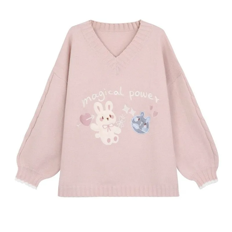 Cozy Kawaii Sweater - Magical Power Bunny Design