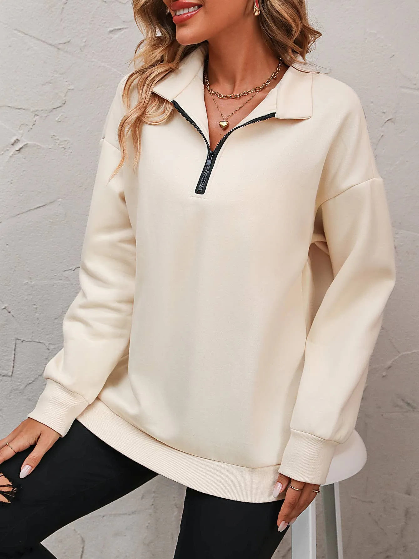 Cream Quarter Zip Sweatshirt