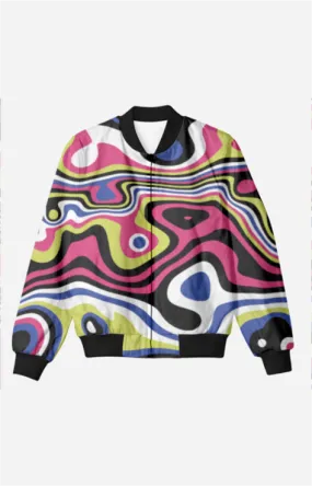 Curved Lines - Unisex Printed Bomber Jacket with Pockets