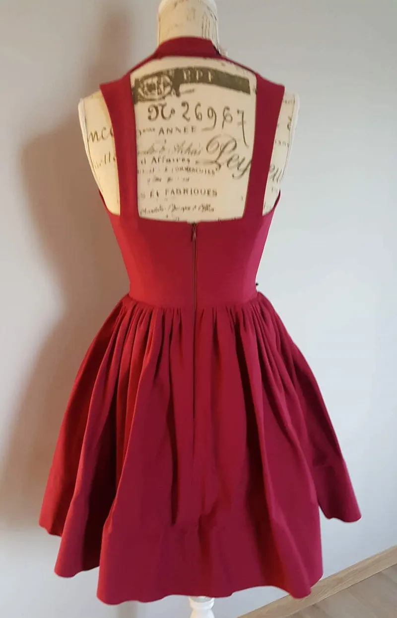 Cute V Neck Backless Layered Burgundy Short Prom Homecoming, Backless Burgundy Formal Graduation Evening, Burgundy Cocktail