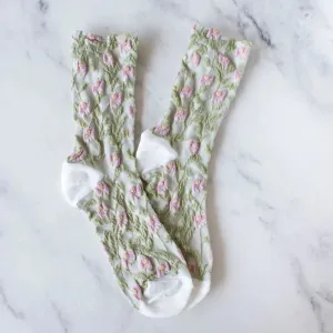 Daisy Flower Casual Socks in Sage