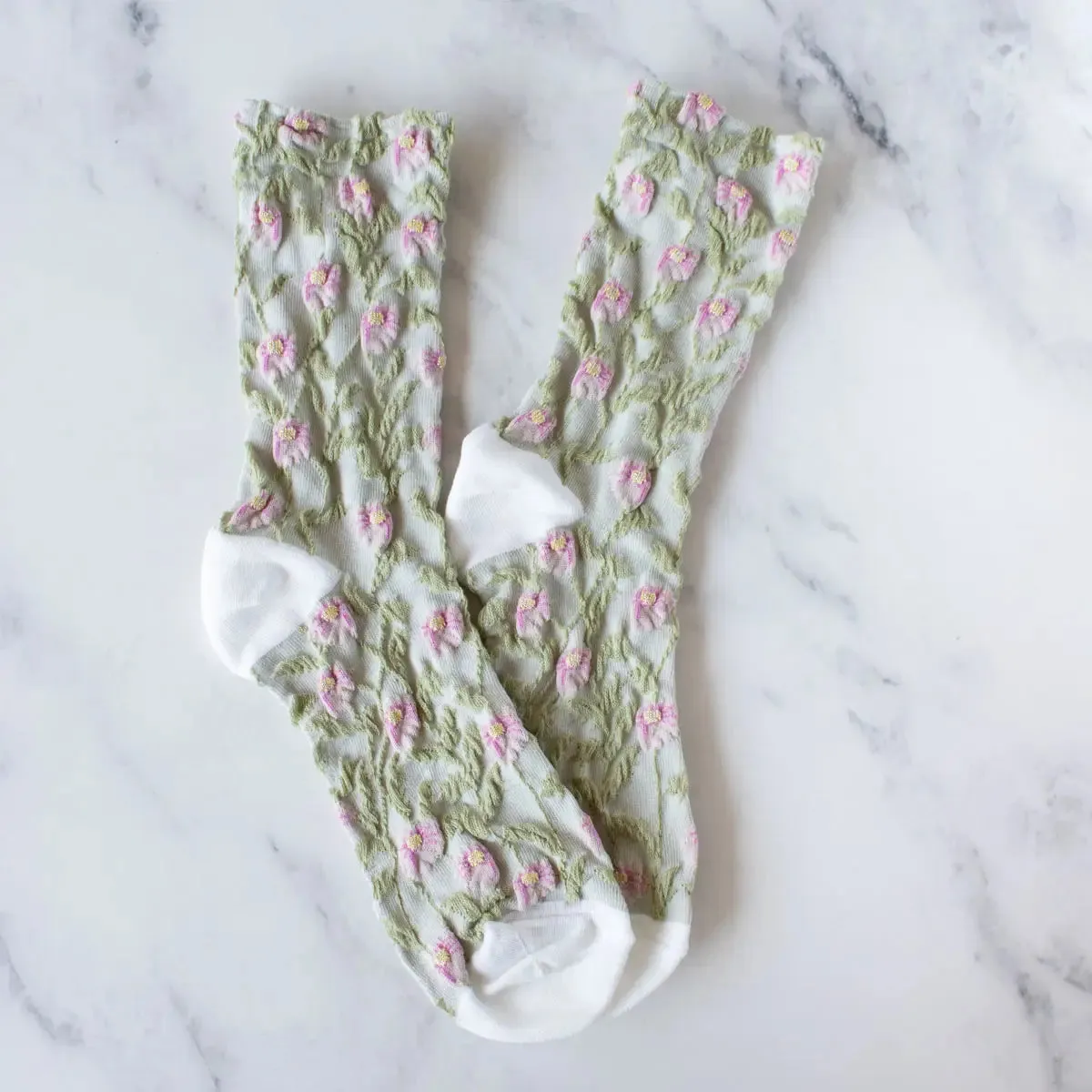 Daisy Flower Casual Socks in Sage