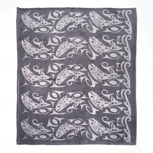 Debra Sparrow© Returning of the Salmon Velura™ Throw Blanket - Gray