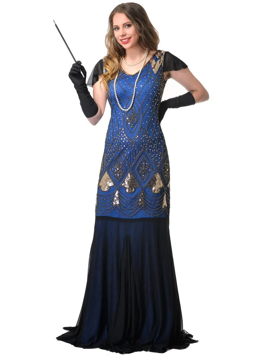 Deluxe Womens Blue 1920s Hollywood Gatsby Dress Costume