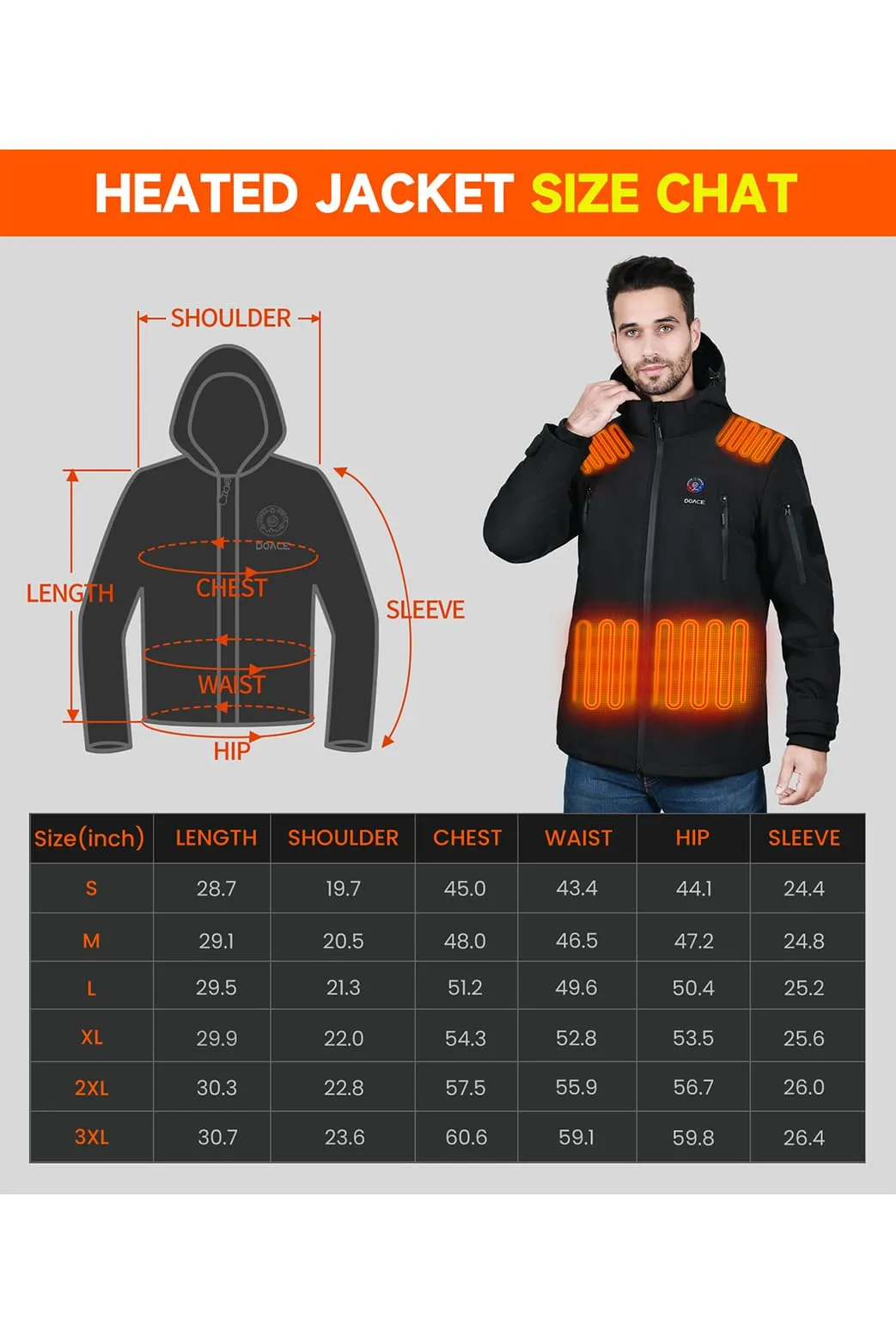 DOACE 12V Soft Shell Heated Jacket for Men and Women with14400mAh Battery Pack