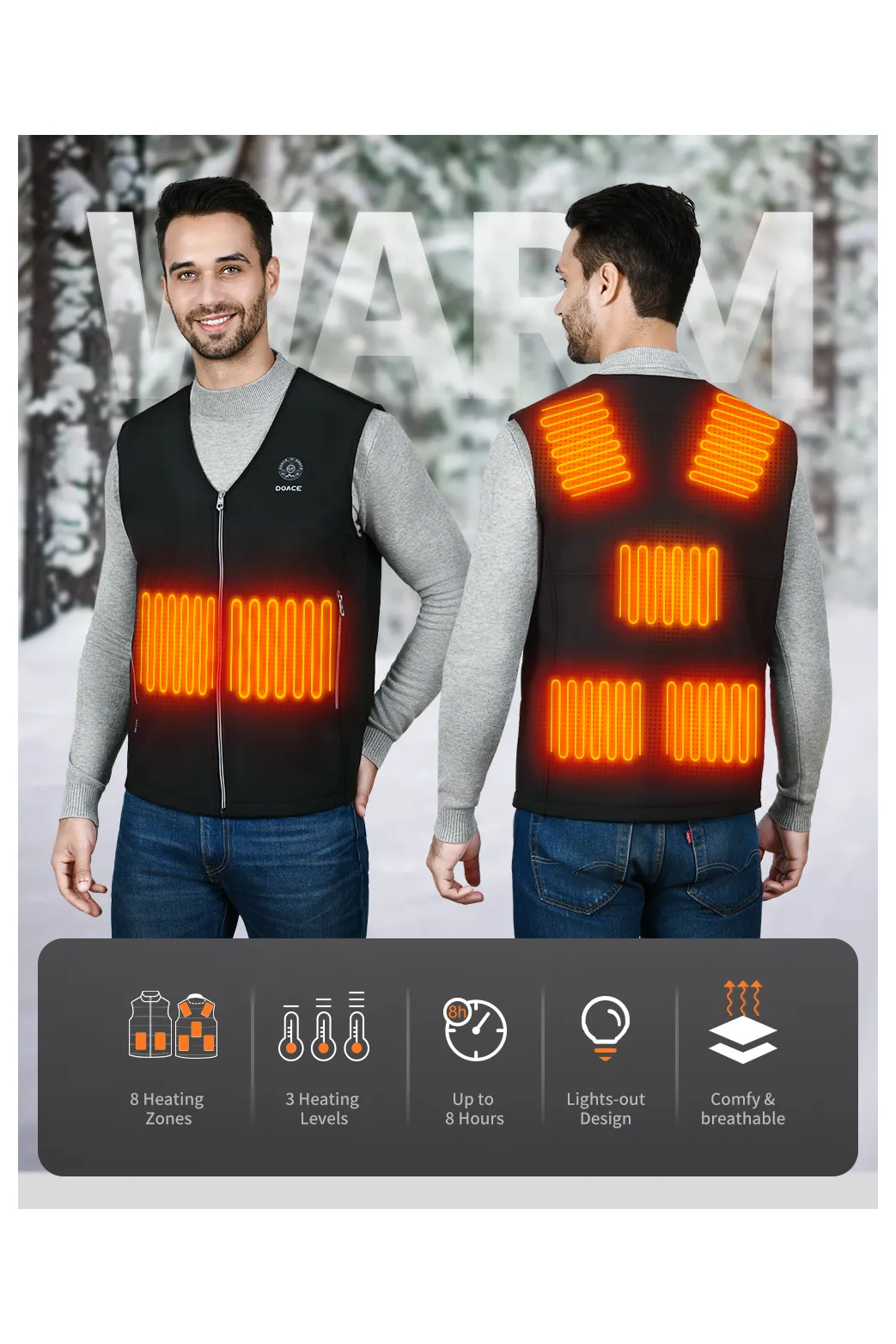 DOACE Wear Composite V-neck Heated Vest for Men & Women(Battery Not Included)