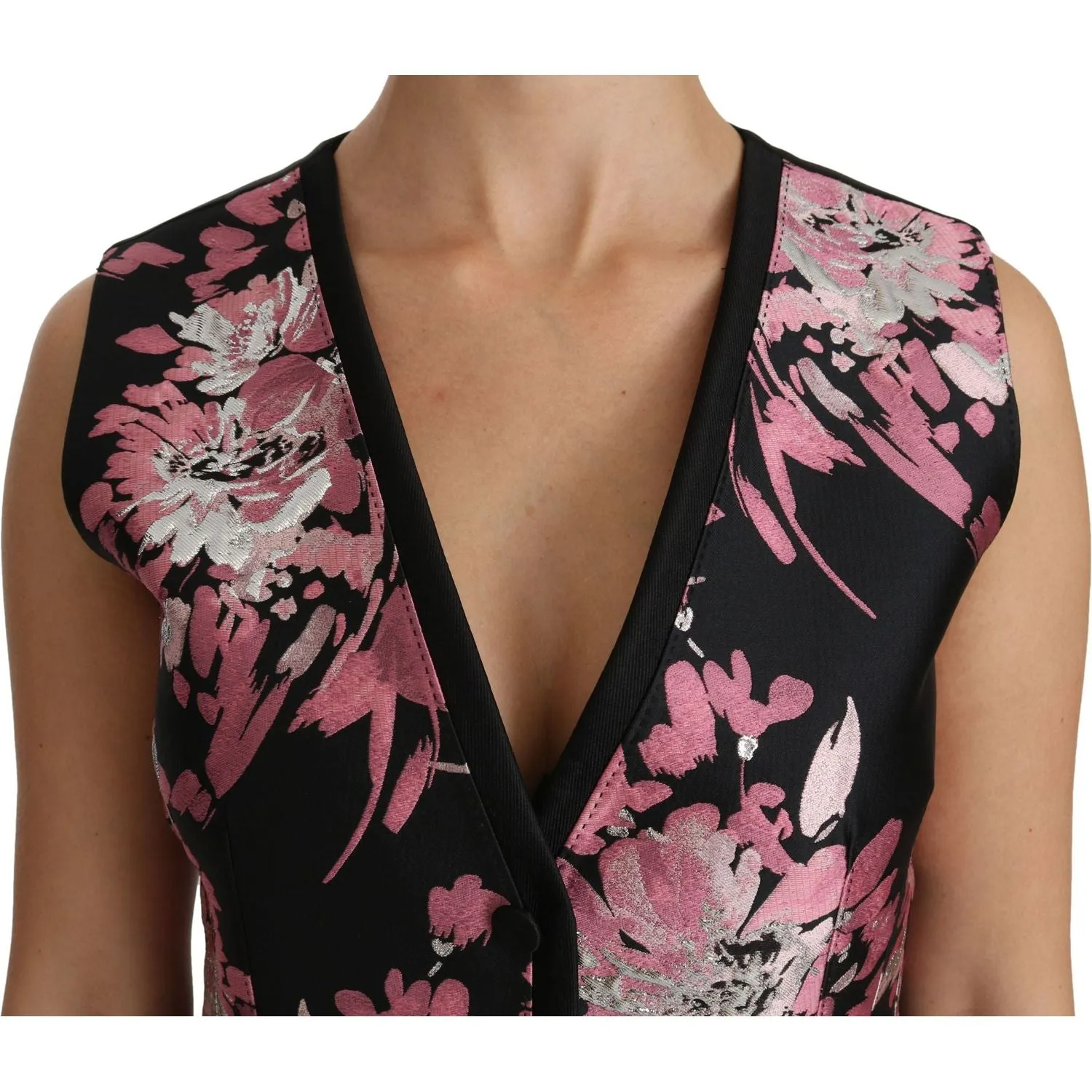 Dolce & Gabbana Elegant Floral Brocade Plunging Vest Top