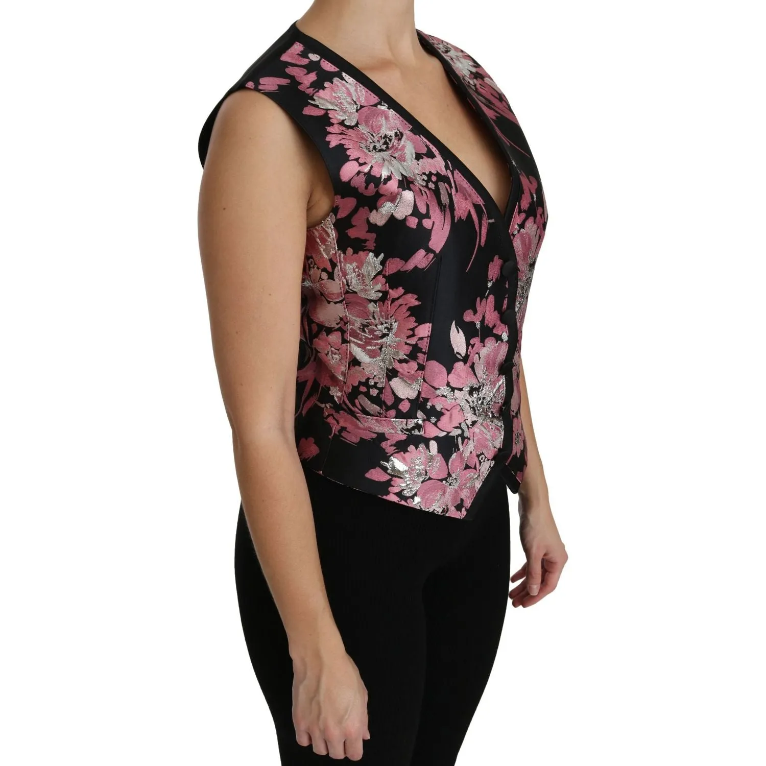 Dolce & Gabbana Elegant Floral Brocade Plunging Vest Top